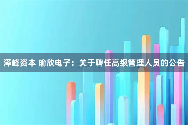 泽峰资本 瑜欣电子：关于聘任高级管理人员的公告