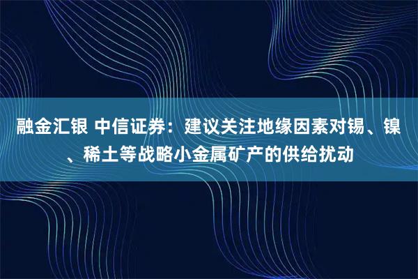融金汇银 中信证券：建议关注地缘因素对锡、镍、稀土等战略小金属矿产的供给扰动