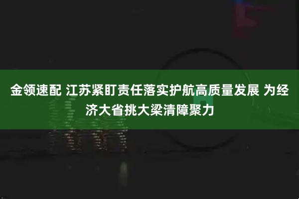 金领速配 江苏紧盯责任落实护航高质量发展 为经济大省挑大梁清障聚力